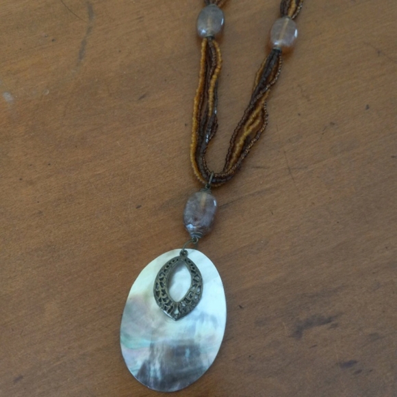 Coldwater Creek Abalone Shell Pendant Seed Bead Strand Necklace - Picture 1 of 6